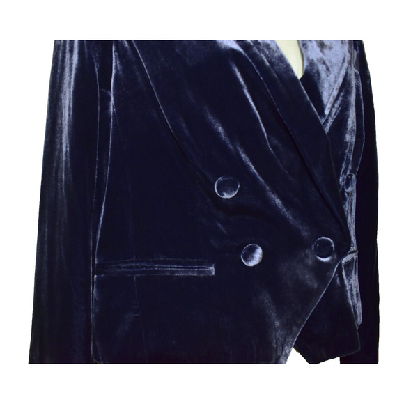 C0 Auth LAGENCE Ink Blue Velvet Double Breasted Cropped Jacket Blazer Size 6 - Picture 6 of 8